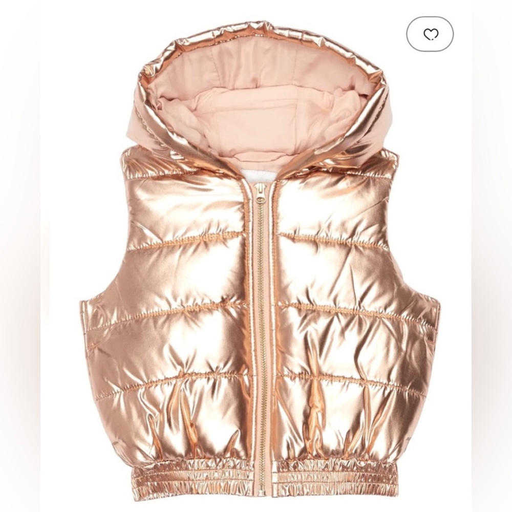 NWT Janie and Jack Metallic Rose Gold Puffer Vest with Hood
